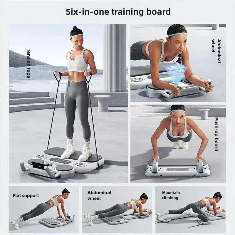 6-in-1 Multifunctional Fitness Board Abdominal Wheel Automatic Rebound Abdominal Muscle Slimming Belly Home Fitness Equipment